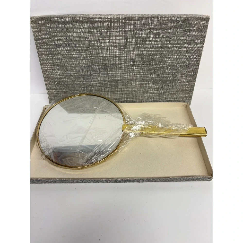Vintage Golg Tone Vanity Hand Mirror Triple Magnifying West Germany New